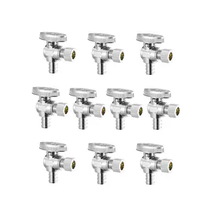 VEVOR 10 Pack Angle Stop Valve, Water Shut Off Valve 1/2" PEX x 3/8" OD Compression, 1/4 Turn Chrome Plated Brass Shutoff Valves for Bathroom Kitchen Toilet Shower PlumbingSummervibes