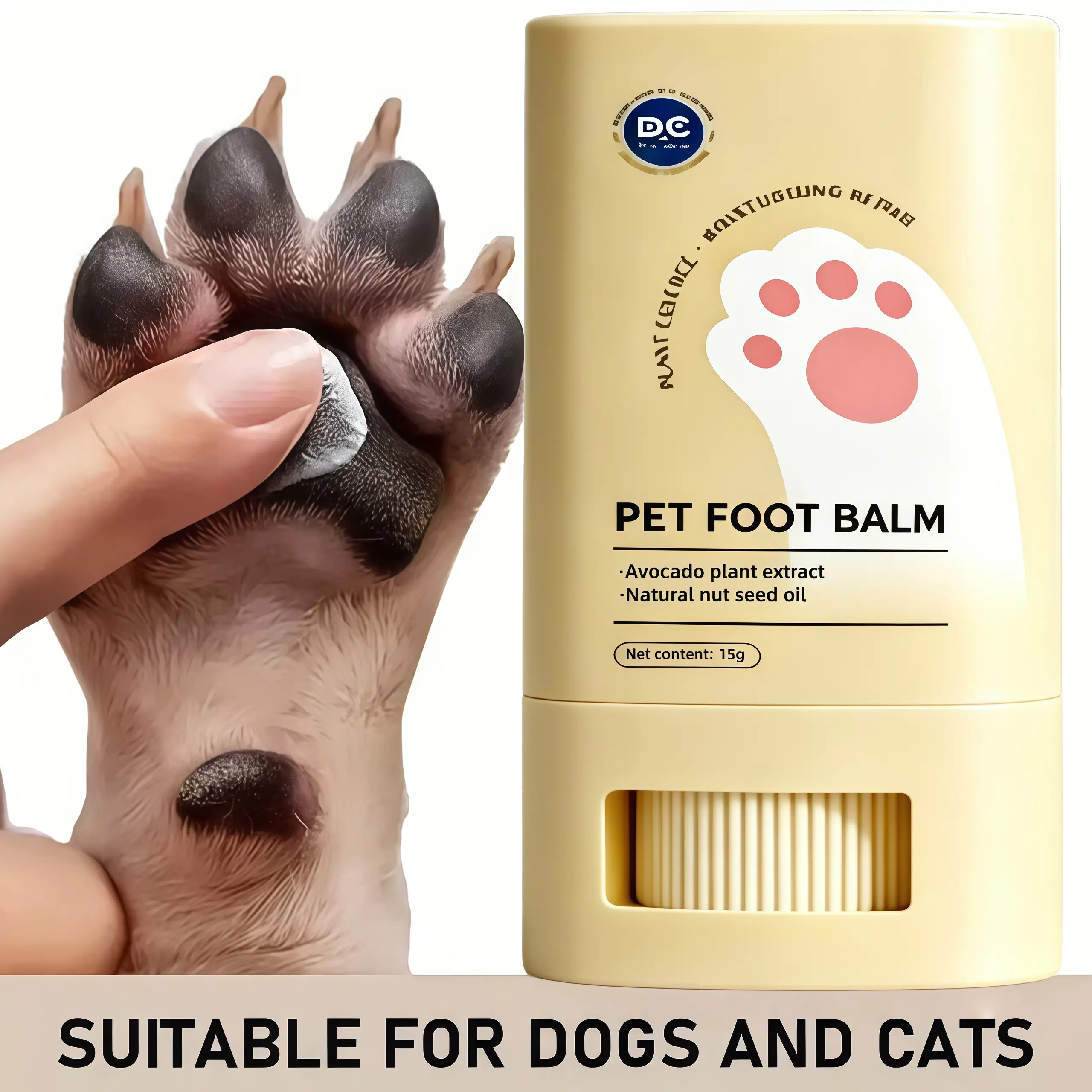 PetClear Pet Paw Balm for Dogs-Cats, 0.52oz/15g Moisturizing Solid Stick with Plant Oils & Durable Hygienic Materials, Gentle on Skin Lightweight Breathable Allergen-Free Moisturizer for Dry Paw Pads, Nose, Elbows