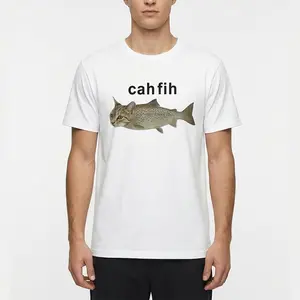 Funny Cat Fish Graphic T Shirt Men Women Cotton White Tee Cute Meme Animal Print Casual Streetwear Harajuku Style Summer Top Trendy TikTok Viral Shirt Gift Idea Unisex Soft Comfortable Daily Wear