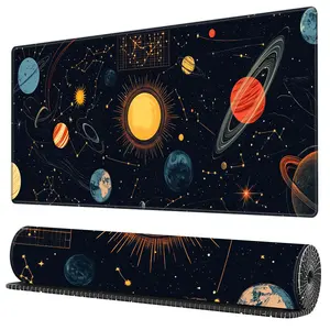 Space Planets Pattern Mouse Pad, 1 Count Rectangle Gaming Mouse Pad, Non-Slip Rubber Base Mousepad, Office Desk Keyboard Mouse Mat for Home Office Game Room Desk