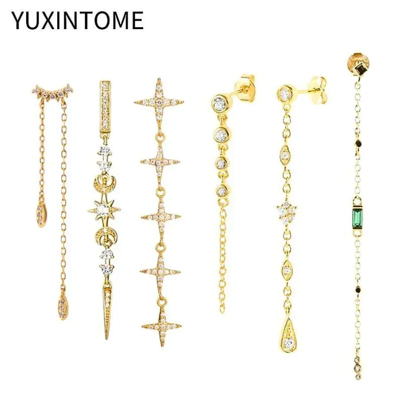 925 Sterling Silver Needle Long Chain Stud Earrings For Women Exquisite Zircon Geometric Tassel Pendant Earrings Luxury Jewelry