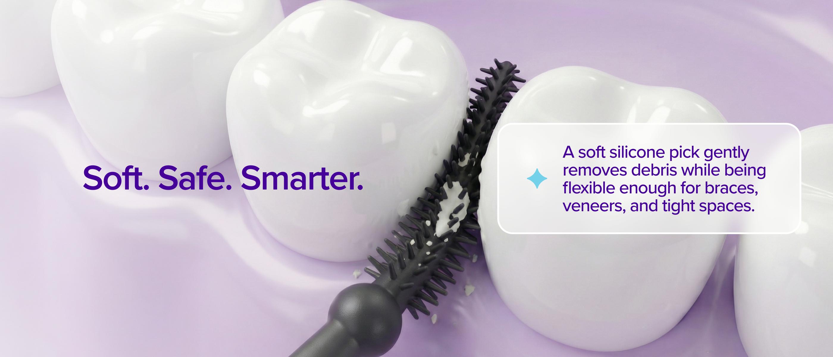 BURST Interdental Floss Picks - 2-in-1 Dual-Action Tool, Black Floss, Soft Silicone Pick for Gentle Cleaning