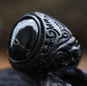 1 Pc Vintage Men's Ring, Black/Brown Stainless Steel Ring, Fashion Imitation Stone Resin Men Ring, For Men, Daily, Anniversary, Party Gift