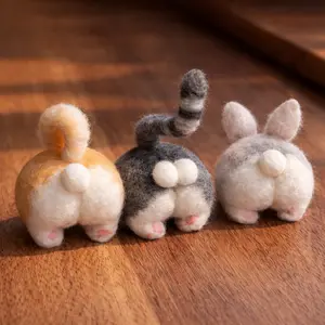 3Pcs Animal Needle Felting Kit, Felting kits for Beginners adult with Step-by-Step Video Tutorials, Animal Buttocks DIY Felting Kit, Cute Funny Home Decorative Ornaments, Handmade Gifts, Birthday Valentine's Day and Christmas Gifts