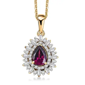 Shop LC AAA Radiant Ember Garnet  White Zircon 1.60 ctw Pendant Necklace in 18K Vermeil Yellow Gold Over Sterling Silver 20 Inches