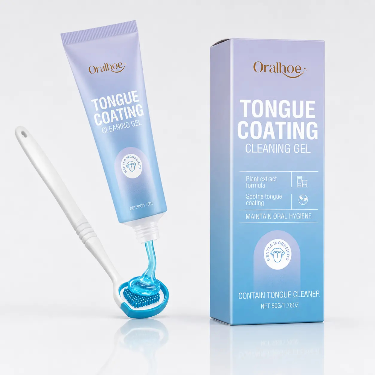 Tongue Cleaning Gel with Tongue Brush, Tongue Coating Cleaner & Scraper Kit for Fresh Breath, Gentle Daily Mouth Cleaning and Adult Oral Hygiene Care, Portable Self Care Essential, 1 Box