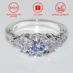 925 Sterling Silver Shiny Synthetic Cubic Zirconia Ring Exquisite Women's Proposal Eternal Ring Jewelry Gift BoxSmall