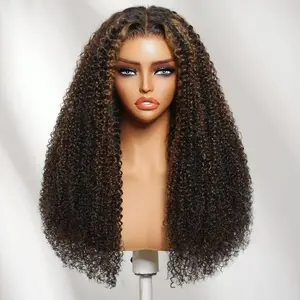 【NEW IN】Unice 7x5 Golden Brown Highlight Kinky Curly Glueless Human Hair Wigs with Bleached Knots No Slip Beginners Friendly