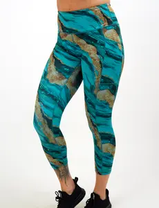 Crystal Tides Leggings Blue Fabric Metallic Clothes
