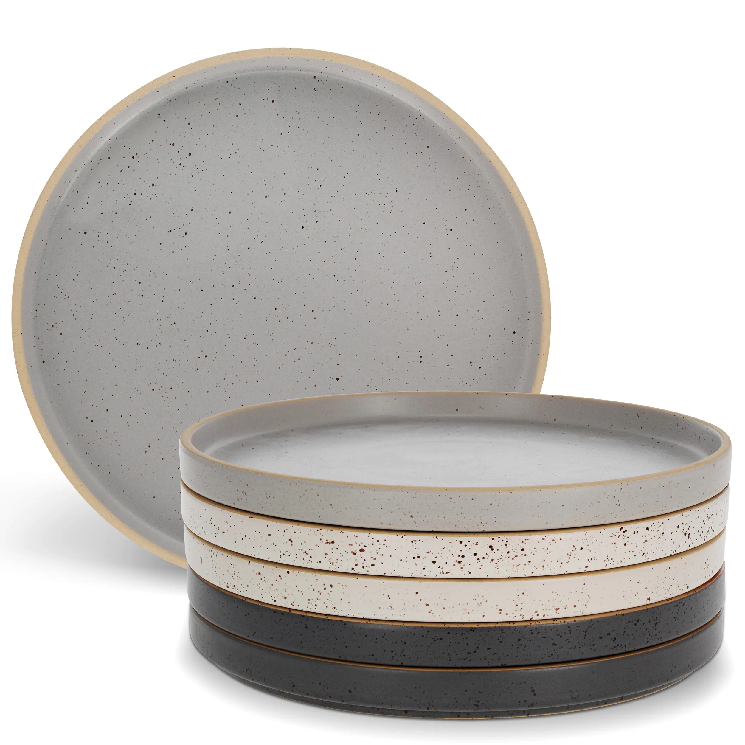 Camping Clay Ceramic Dinner Plates - 10.5in Modern Neutral Dinnerware Set, Oven-Safe & Dishwasher-Safe, Serving for 6 for Family Meal & Homecooked Meal, Camp Kitchen Essential, Lipped Edges, Microwave Safe
