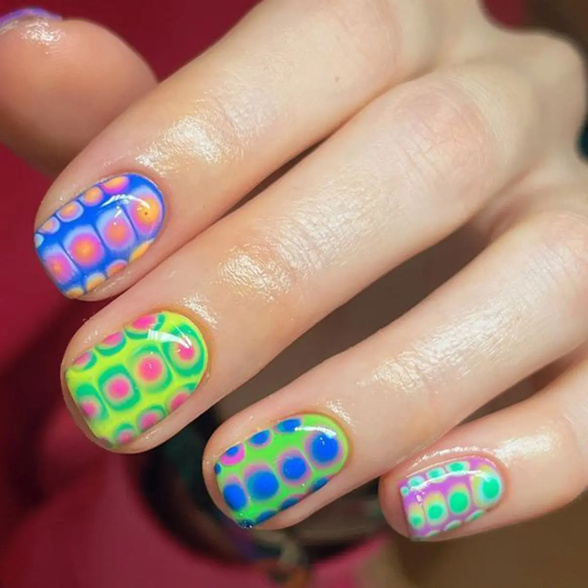 24pcs Press-On Nails, Short Square Neon Color Block Design Fake Nails, Includes Jelly Gel & File Tool