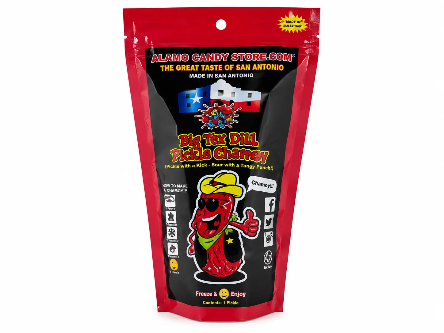 Big Tex Dill Pickle Chamoy – Whole Pickle in Spicy Chamoy | Viral Mexican-Style Snack