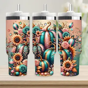 30oz Stainless Steel Pumpkin Water Bottle with Lid & Straw, Insulated Hot Cold Cup, Outdoor Travel Mug, Christmas Halloween Gift