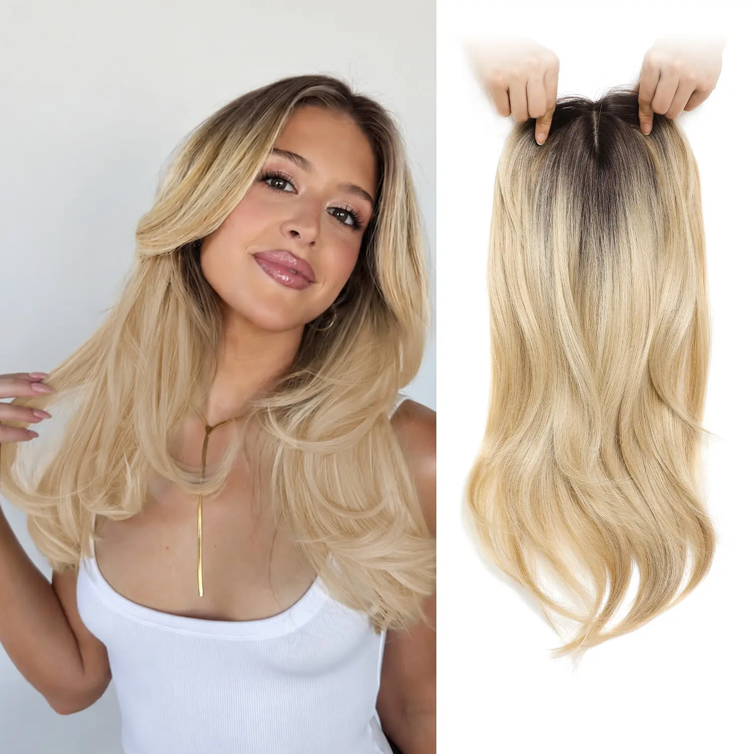 Ms Taj Hair Topper 18 Inch Hair Toppers for Women with Thinning Hair Long Layered 6.5"X6.5" Synthetic Toppers Hair Pieces for Women Fiber Wiglets Ladies