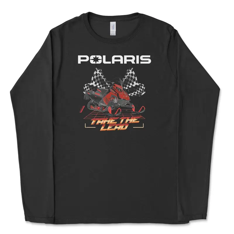 Polaris Indy Snowmobile Long-Sleeve Tee - Comfortable Fit for Snowmobiling, Ideal for Cold Weather Classic Collar Shirt Soft Cotton Top Menswear Day Sport Stitch Fabric Tshirt Streetwear Casual Crewneck