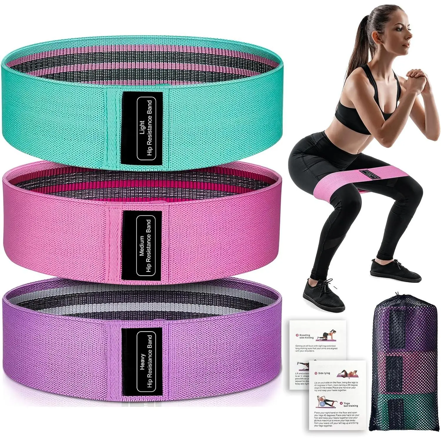 Resistance Bands 3-Piece Set, Waterproof Nylon Glutes Workout Equipment for Men & Women, Non-Slip Elastic Stretching Gear for Yoga & Squats, Premium Elastic Band, Gym, Workout Straps, 120Cm, Pilates & More