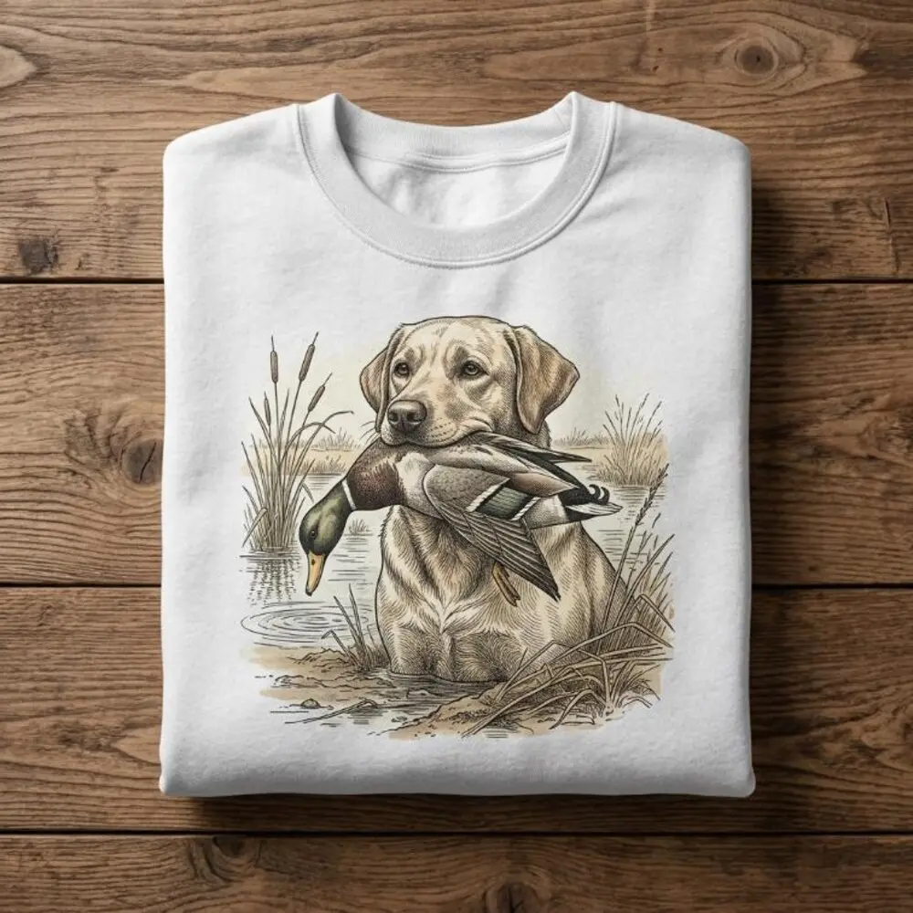 Women's Hunter Green Vintage Yellow Lab Sweatshirt with Long Sleeves, Unisex Fit Polyester Cotton Graphic Pullover, Fitted, Round Neck, Tops, Hand Wash, All Season, Fitted Cut, Do Not Dry Clean