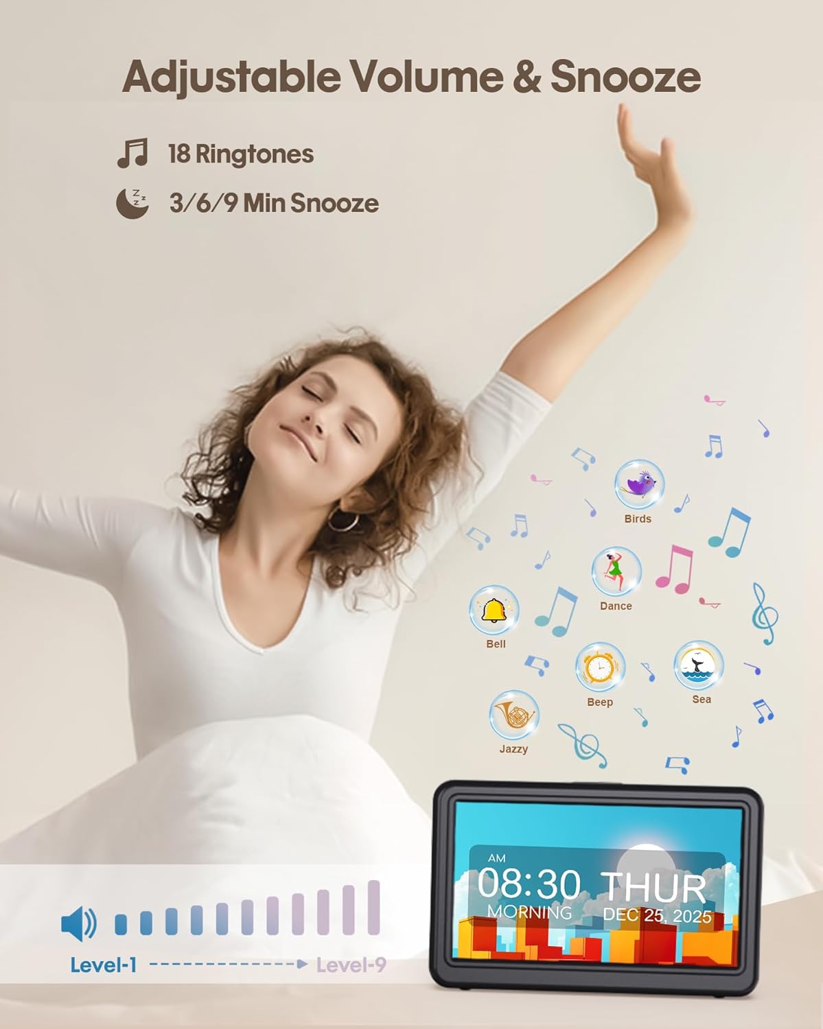 Clock with Day and Date for Elderly, 7" Large Display Digital Calendar Day Clock with 20 Custom Alarms and Medicine Reminders, Dimmable Dementia Alzheimers Clocks for Seniors, Black (Ac Powered)