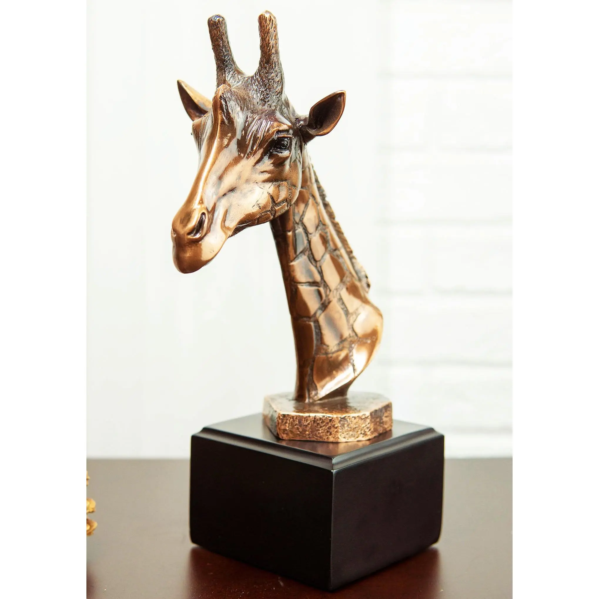 Wild Safari Giraffe Head Bust Electroplated Bronze Finish Statue With Base