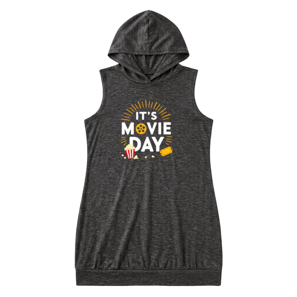 Cozy Hooded Tank Dress – Perfect for Movie Day, Popcorn Lovers & Cinema Vibes Casual Sleeveless