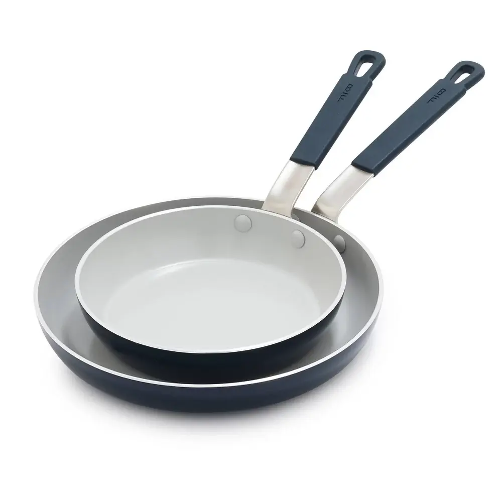 Bobby Flay 2pk (8" and 10") Ceramic Nonstick Aluminum Fry Pan Set Oxford Blue: Dishwasher-Safe Cookware