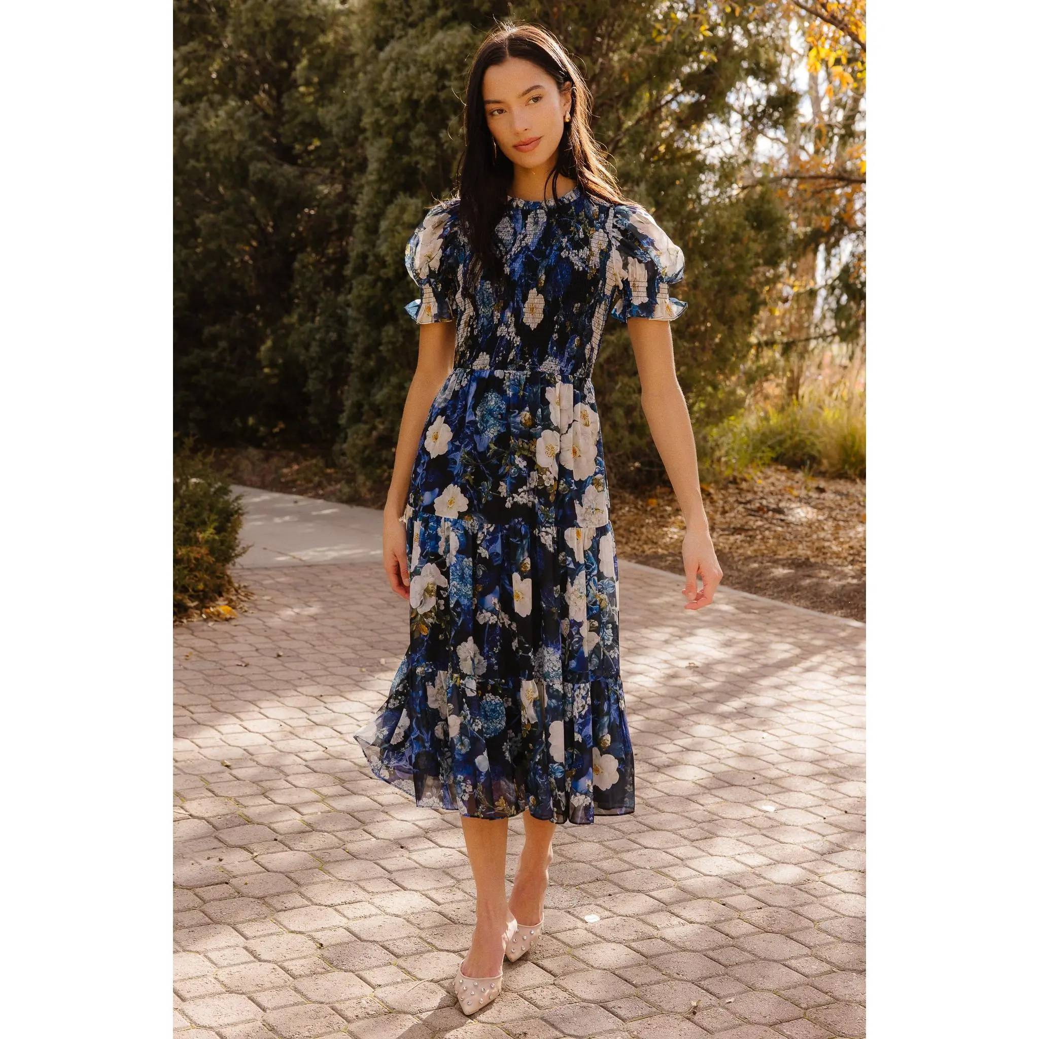 Cordelia Dress in Winter Rose Garden