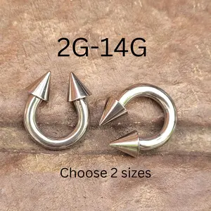 Set Spike Cone Horseshoe Septum Rings Circular Barbell Ear Silver Surgical Steel 2g 4g 6g 8g 10g 12g 14g metal gauge nose