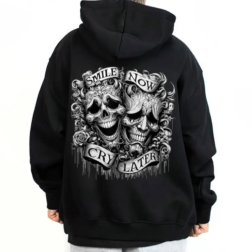 Smile Now Cry Later Hoodie, Unisex Chicano Mexican Style Streetwear, Soft Cotton Blend Oversized Casual Graphic Sweatshirt