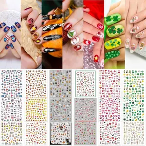 18 Sheets Christmas Nail Art Stickers All Holiday Nail Decals All Season Fall Halloween Winter Valentine 4th of July Self-Adhesive Nail Decals for Xmas DIY Manicure Party Decor