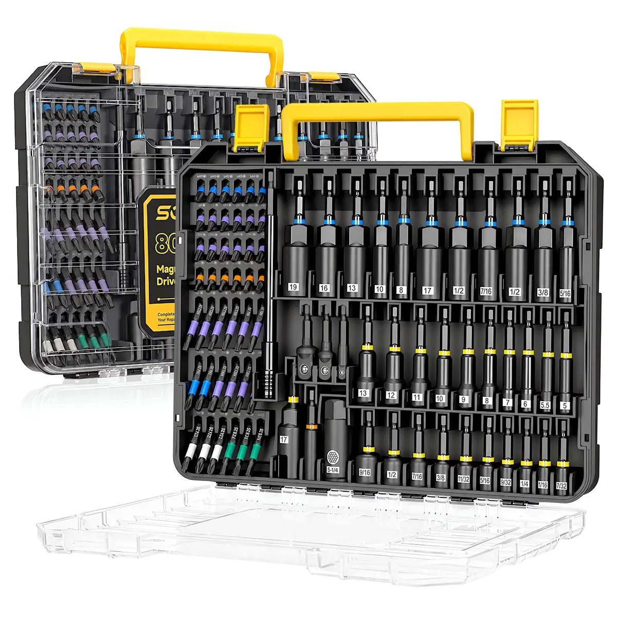 【80PCS All-in-One Tool Kit】80PCS Magnetic Impact Nut Driver Set-Cr-V & S2 Steel, Metric & SAE Sockets, Bit Holder, Universal Socket, Storage Box, Gift for Men