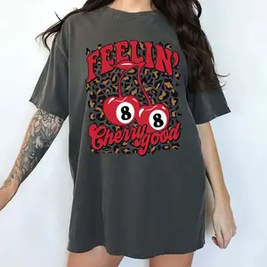 MAPTEES Leopard Feelin' Cherry Good Comfort Colors Shirt, Cherry Lover T-shirt, Positive Vibes Graphic Tee, Coquette Cherries Shirt, Gifts For Her