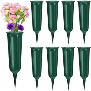 8 count Cemetery Vases for Grave - Memorial Plastic Cone Vases with  Flower Holders s for Patriotic Memorial Veterans Cemetery Decorations Grave Accessories, Green
