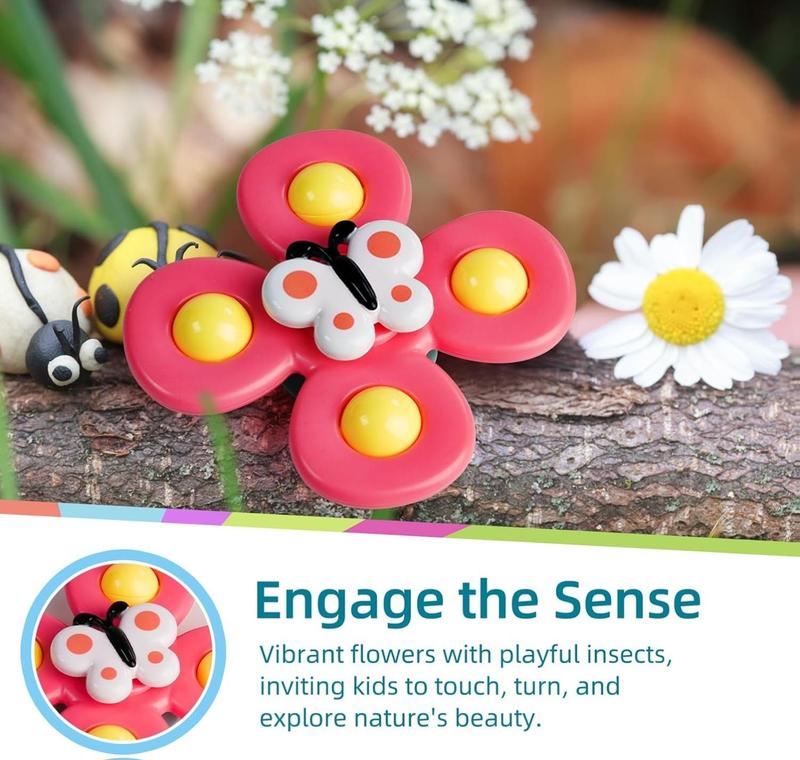 Strong Suction Cup Fidget Rotating Sensory Bath Toys for Baby, Airplane Car Travel Table & Window Toys for Toddler Boys and Girls, 12+ Months