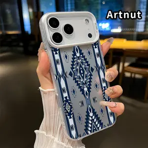 Phone Case for iPhone 17 Pro Max 16 Plus 15 14 13 12 11 Air E Aztec Blue Geometric Pattern Matte Military-Grade Drop Protection Silicone Cover
