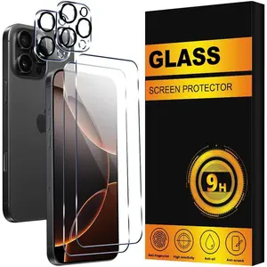 【2+2 Pack】 for iPhone16 Pro Max Screen Protector + Camera Lens Protector Tempered Glass Film 9H Hardness [ Military Grade Shatterproof ] Easy Installation Anti-Scratch Bubble Free