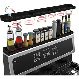 30 Inch Silicone Magnetic Stove Top Shelf for Kitchen Strong Magnetic Heat Resistant Spice Rack Organizer for Over Stove Oven Black