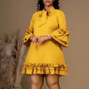 Summer Autumn Clothes Elegant Ruffle Party Dress Women Solid Pleated Ruched Mini Evening Wedding Work Business Dress Formal Check Light Womenswear Long Sleeve Workwear