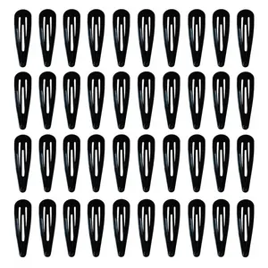 40 Pack Black 2 Inch Barrettes Women Metal Snap Hair Clips Accessories