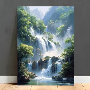 2D Majestic Waterfall Canvas Art - Wooden Frame, suitable for living room, bathroom or kitchen decoration, waterfall wall decor, perfect room embellishment, 2D flat design, ideal choice for room decoration