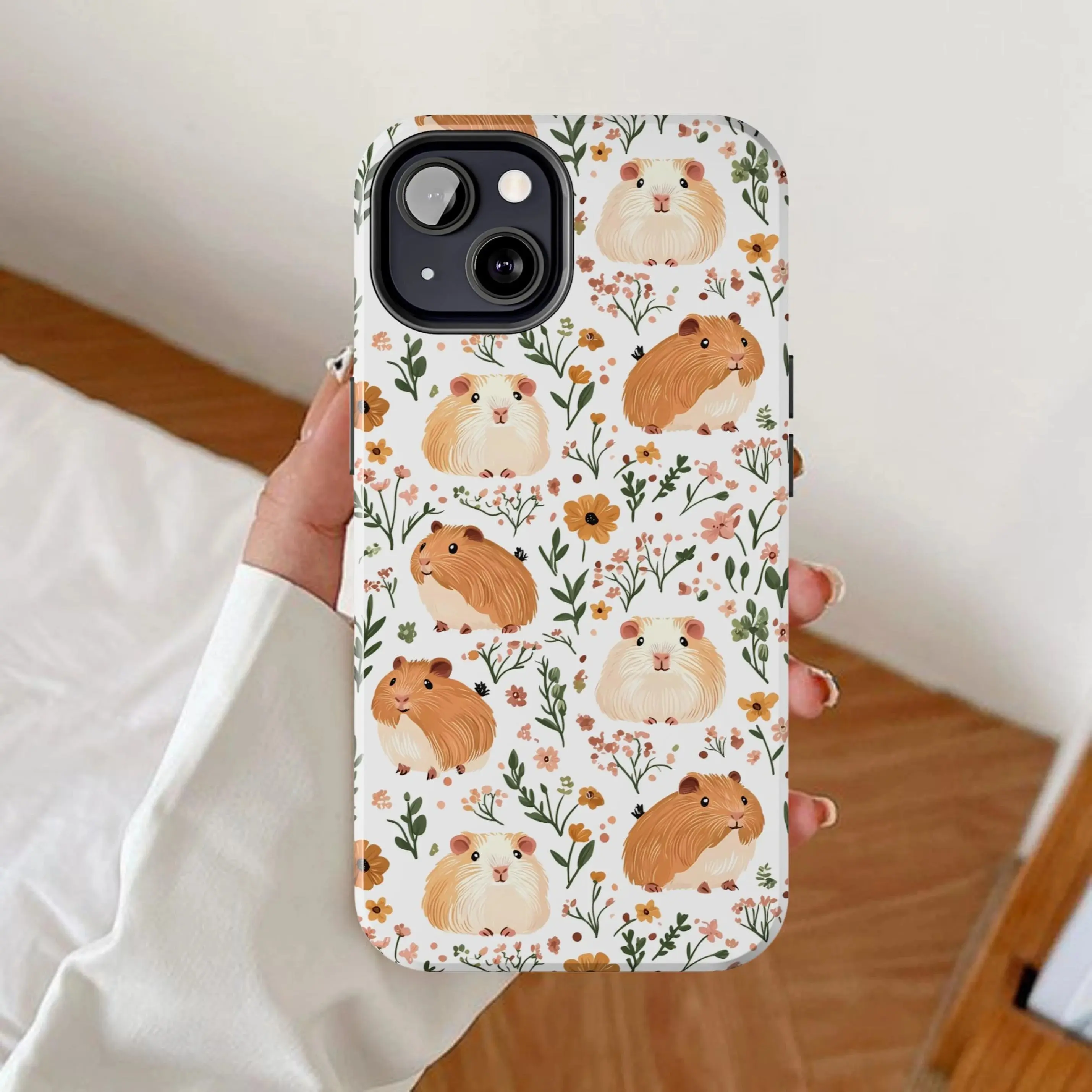 Guinea Pig Phone Case for Women, Floral Pet Lover Tough Case - MagSafe Tough Case for iPhone 12–17 Series, Cute Guinea Pig Gift