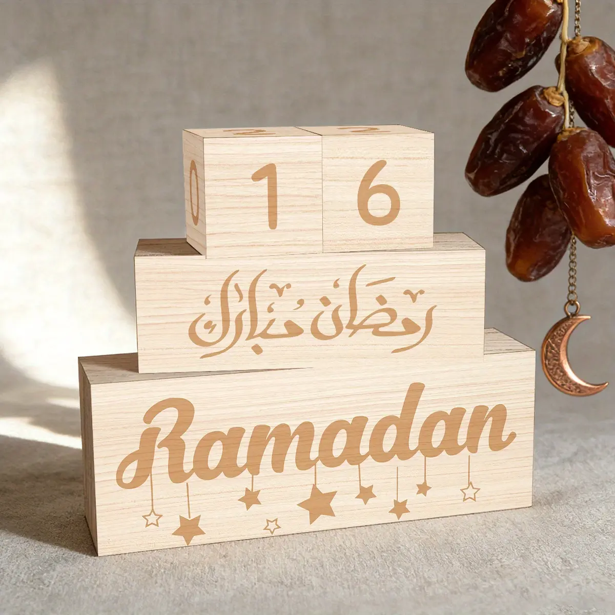 4pcs Wooden Eid Mubarak Countdown Blocks Advent Calendar Decorations, Ramadan Table decorations, Christmas gift table ornaments Eid Countdown Blocks Mubarak Countdown calendar