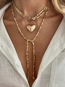 Fashion Heart Shape Pendant Tassel Necklace, Love Heart Necklace, Long Beaded Design Ccb Chain, Women's Daily Party Vacation Jewelry, Heart Shaped Necklace, Daily Wear Necklace