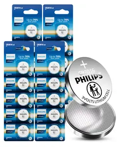 Philips CR2016 3V Lithium Button Battery 5 Pack/ 20 Pack! 10 Year Shelf Life, Child Safe, Stable Power for Key Fobs & Small Electronics