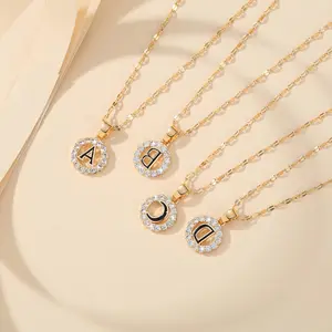 Women's Copper Gold-Plated 26-Letter Circle Diamond Pendant Collarbone Chain, Hip Hop Fashion Accessory, Chain Jewelry Necklaces