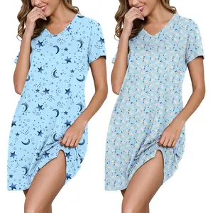 Moo Moos Comfort Set!  2-Pack Soft Nightgowns | Short Sleeve V-Neck Sleep & Lounge Dresses