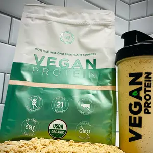 Buena Nutrición Proteína Vegetal Organic Plant based Dairy Free  delicious Vanilla Bean flavored 21 grams of protein per serving Verified  Gluten Free  GMO Free Soy Free