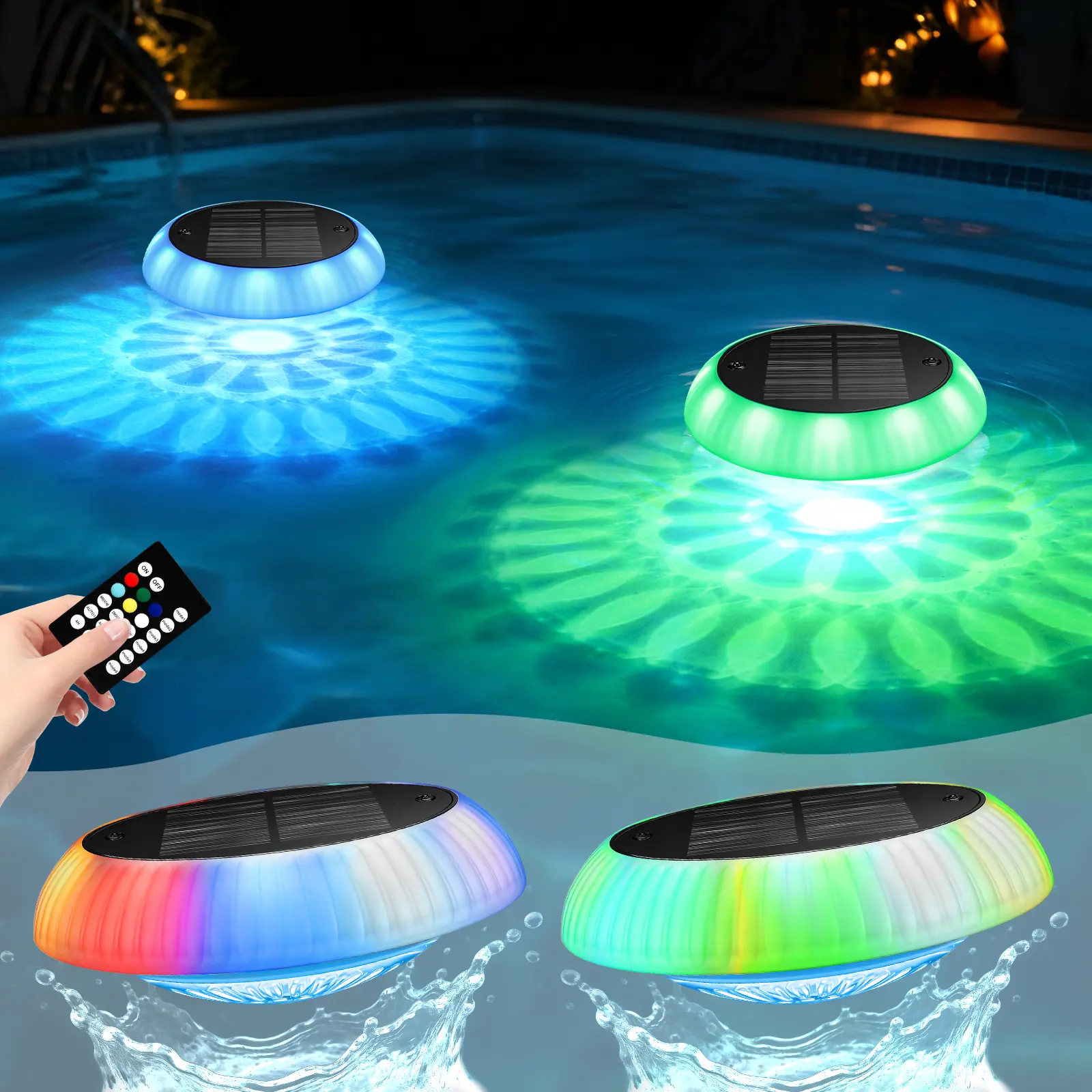 [Summer Finds] Solar Floating Pool Lights - Pool Lights, 18 RGB Lighting Modes, IP68 Waterproof, for Inground and Above Ground Pool, Pool Party, Bathroom, Bathtub, Garden, Pond Decor,Father's Day Gift campingessentials