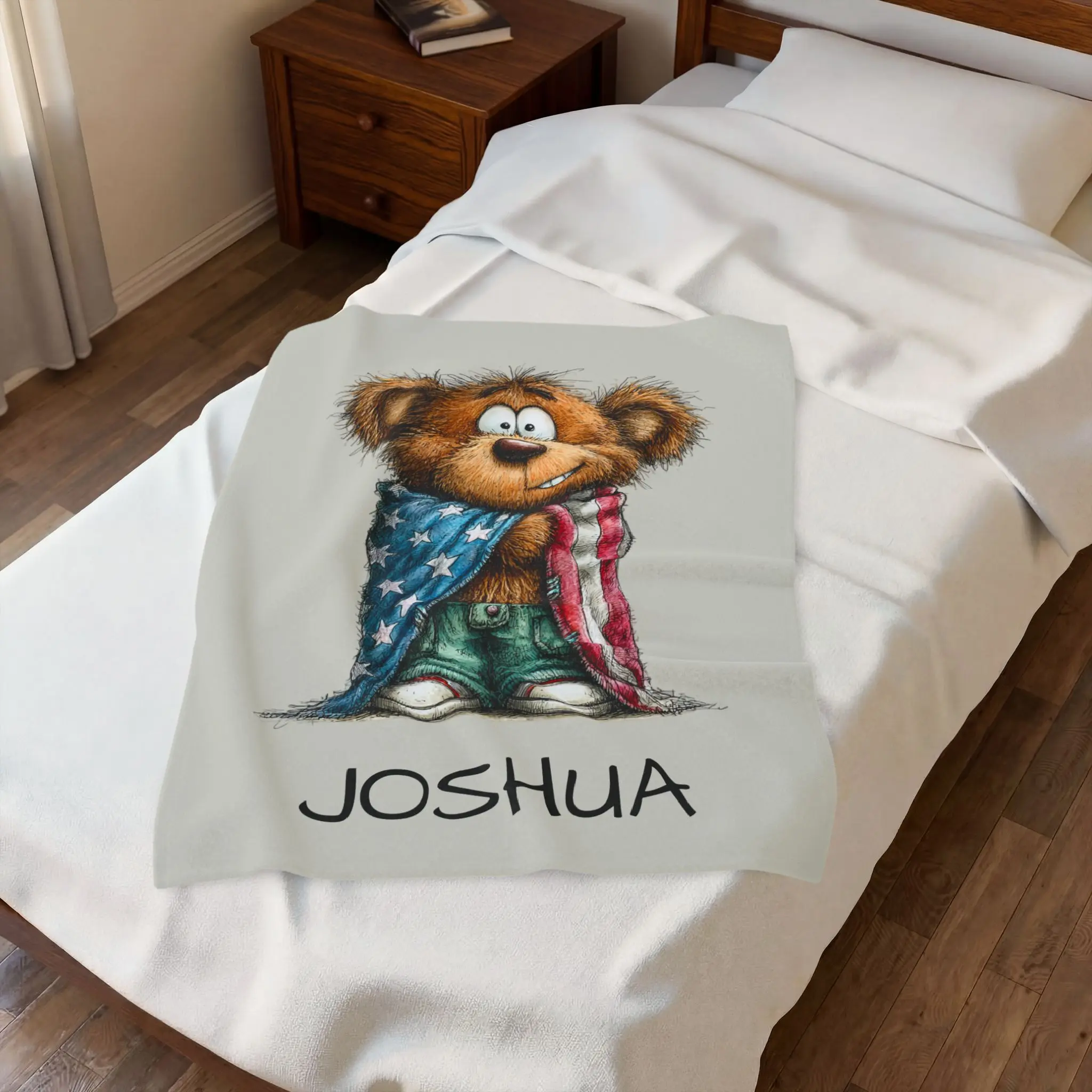 Patriotic Teddy Bear Velveteen Plush Blanket | Personalized name option