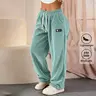 Women's Corduroy Straight-Cut Athletic Pants - Solid Color, Drawstring Pockets, Breathable, Casual Loose, Sports Clothes for Everyday Activities, Women's Clothing,sohochic