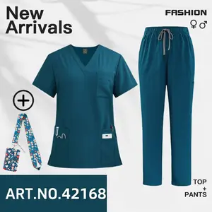 Two-Piece Solid Color Scrub Set - Short Sleeve with Pockets, Casual Wear for All Seasons Micro Elastic Polyester Fabric, Drawstring Pants -Health Care Uniform Nurse Waiter Role Play Costume Props for Women